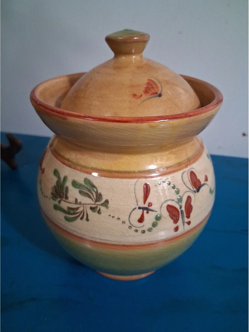 Hand-Painted Veronique Tichon Ceramic Lidded Jar